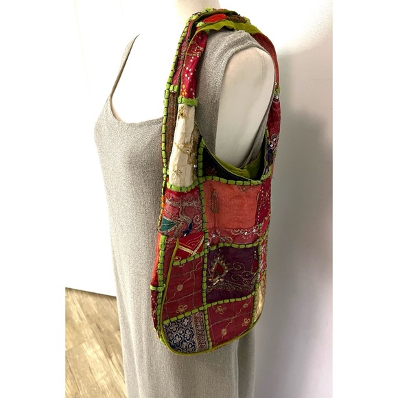 🆕 Boho Multicoloured Patchwork w/Mirror Hobo Shoulder Bag Cotton Made in India - Picture 15 of 16